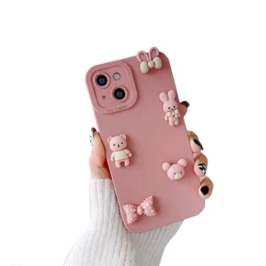 CASEBREED Fashion Women | Girls Simple and Cute 3D Cartoon Soft Rubber Flexible Silicone Back Cover Case for iPhone 14 (Silicon | Pink)