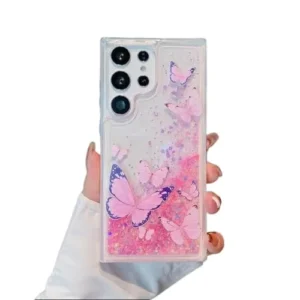 Samsung Galaxy S22 Ultra Back Cover – Cute Phone Cases with Butterfly Glitz Glam Design, Scratch-Resistant, Anti-Slip TPU Shockproof Protection (Pink)