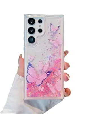 Samsung Galaxy S22 Ultra Back Cover – Cute Phone Cases with Butterfly Glitz Glam Design, Scratch-Resistant, Anti-Slip TPU Shockproof Protection (Pink)