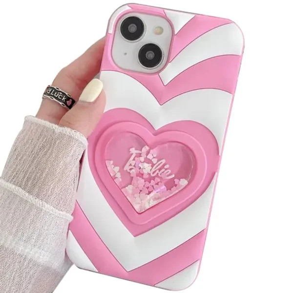 Cute Phone Cases for iPhone 13 - Luxury Heart Cartoon Design Soft Silicone Aesthetic Back Cover for Women & Teen Girls (Pink)