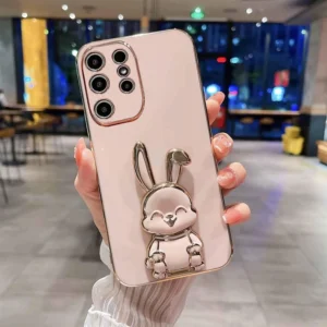 Cute Phone Cases - KC Rabbit Folding Kickstand Silicone Case for Samsung Galaxy S24 Ultra 5G