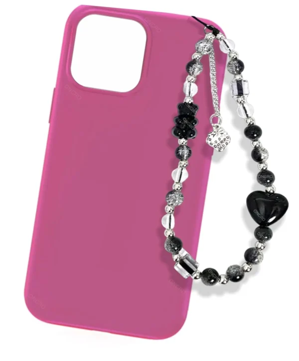 ONCRO® Crystal Clear Acrylic Heart & Teddy Black Beads Bracelet Phone Charm – Handmade Aesthetic Cute Phone Cases for Women & Girls